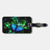 Blauer Schmetterlings-Gepäckanhänger mit Lederband Gepäckanhänger (Rückseite horizontal)