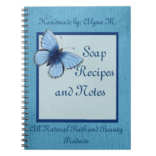Blauer Schmetterlings-handgemachte Seife Notizblock (Vorderseite)