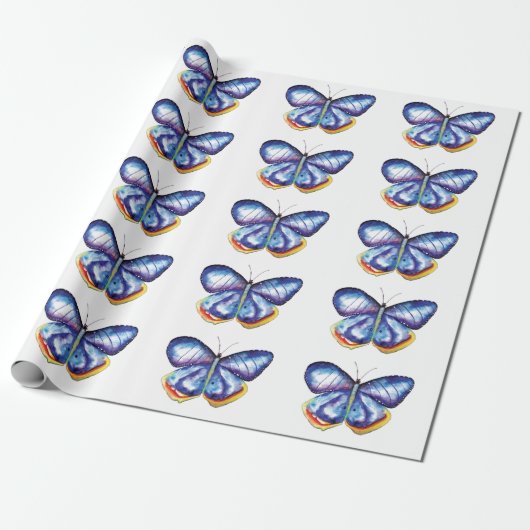 Blauer Schmetterlings-MattPackpapier, 30 in x 6 ft Geschenkpapier (Ungerollt)