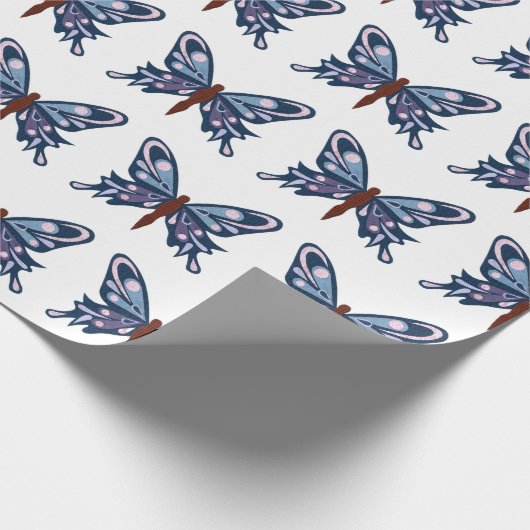 "Blauer Schmetterlings-" MattPackpapier Geschenkpapier (Ecke)