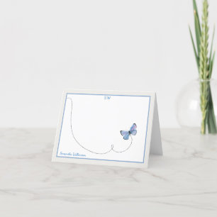 Blauer Schmetterlingsflug Monogram geklappt Dankeskarte