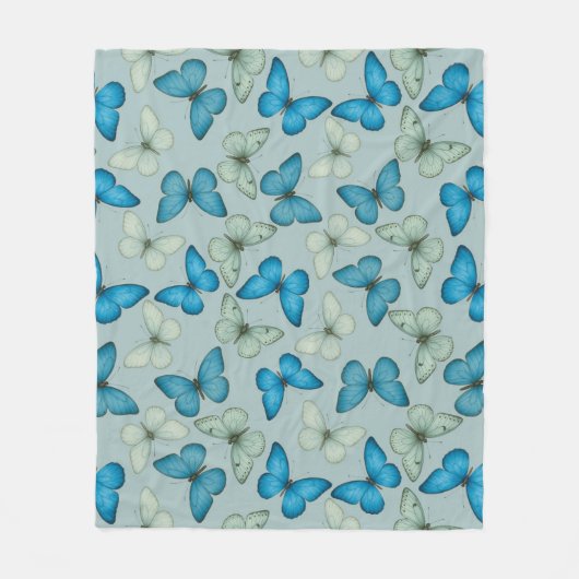 Blauer Schmetterlingsgarten Nahtloses Muster Fleecedecke (Vorderseite)