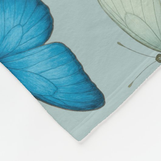 Blauer Schmetterlingsgarten Nahtloses Muster Fleecedecke (Ecke)