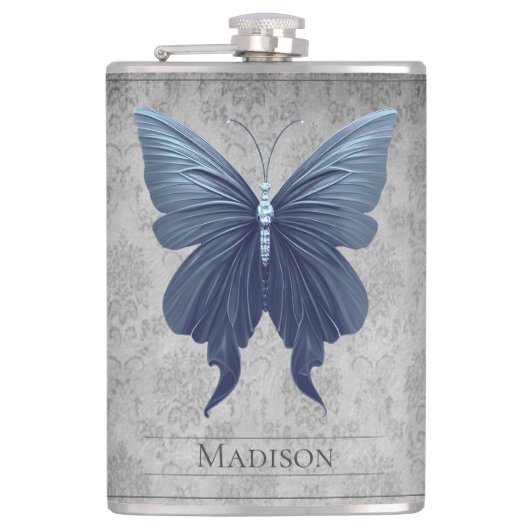 Blauer Schmetterlingskolben Flachmann (Vorderseite)