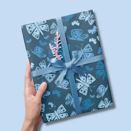 Blauer Schmetterlingsmuster Geschenkpapier