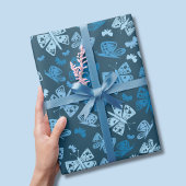 Blauer Schmetterlingsmuster Geschenkpapier Set
