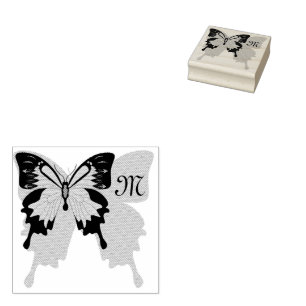 Blauer Schmetterlingsschatten Monogramm Gummistempel
