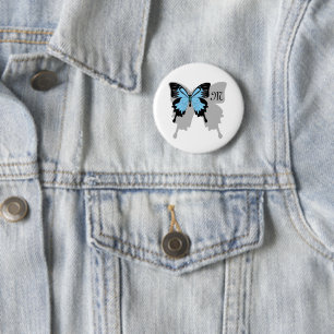 Blauer Schmetterlingsschattenmonogramm Button