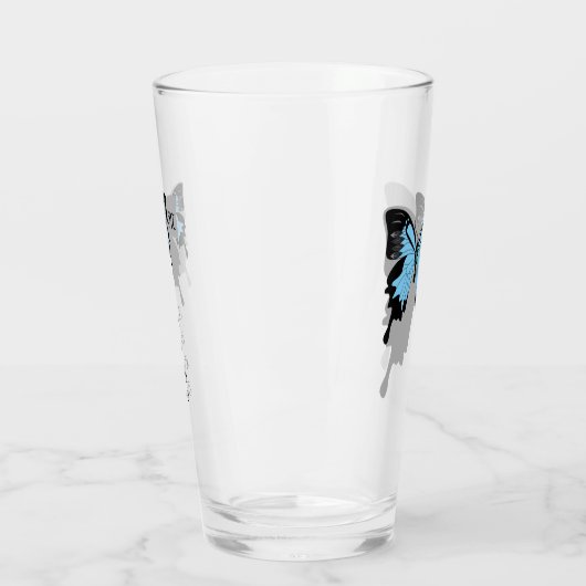 Blauer Schmetterlingsschattenmonogramm Glas (Links)