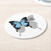 Blauer Schmetterlingsschattenmonogramm Runder Pappuntersetzer (Angewinkelt)