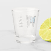 Blauer Schmetterlingsschattenmonogramm Schnapsglas (Rückseite)