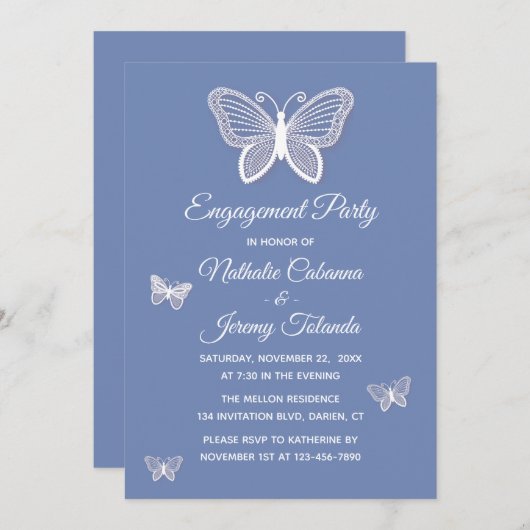 Blauer Schmetterlingsschwanz Einladung (Vorne/Hinten)