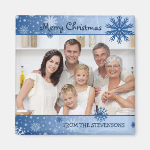 Blauer Schnee-frohe Weihnacht-Foto-Magnet Magnet