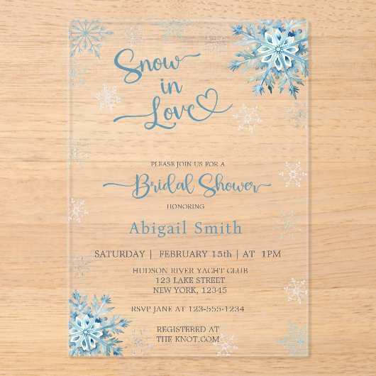 BLAUER SCHNEE IM BRAUTPARTY LIEBE ACRYLEINLADUNGEN (Vorderseite)