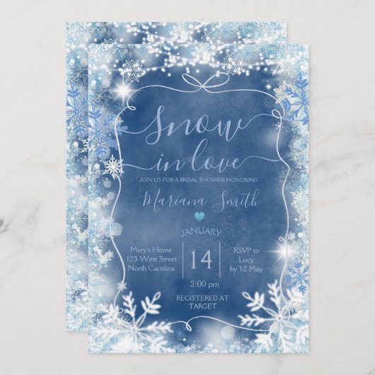 Blauer Schnee in Liebe Snowflake Brautparty Einladung (Vorne/Hinten)