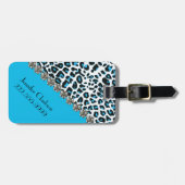 Blauer Schnee-Leopard-Druck-mit Monogramm Gepäckanhänger (Vorderseite horizontal)