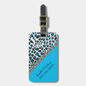Blauer Schnee-Leopard-Druck-mit Monogramm Gepäckanhänger (Vorderseite vertikal)