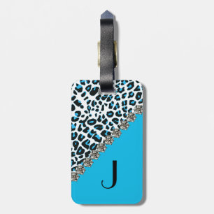 Blauer Schnee-Leopard-Druck-mit Monogramm Gepäckanhänger