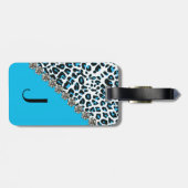Blauer Schnee-Leopard-Druck-mit Monogramm Gepäckanhänger (Rückseite horizontal)