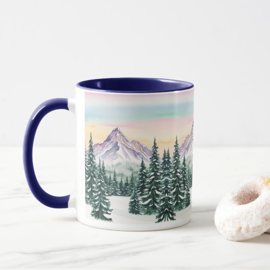 Blauer Schnee von der Modernen Weihnachtszeit Auro Tasse (Mit Donut)