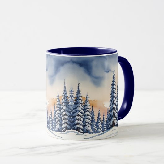 Blauer Schnee von der Modernen Weihnachtszeit Auro Tasse (VorderseiteRechts)