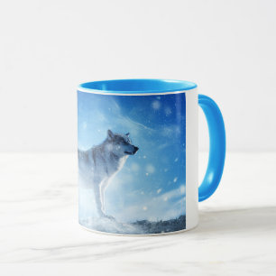 Blauer Schnee-Wolf-kombinierte Tasse