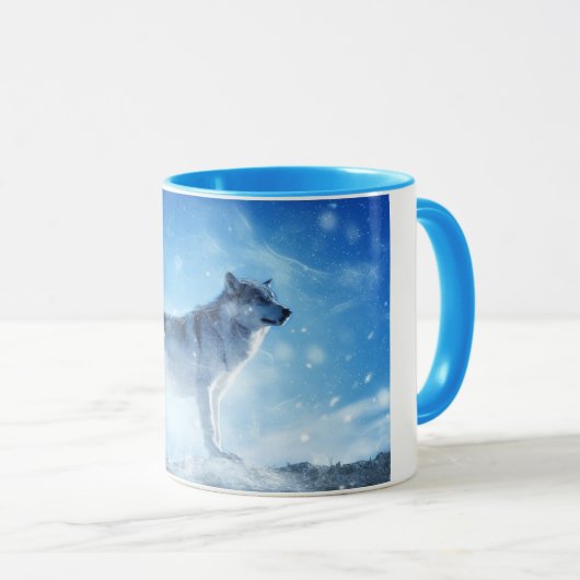 Blauer Schnee-Wolf-kombinierte Tasse (VorderseiteRechts)