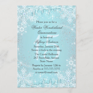 Blauer Schneeblumen-Winter-Wunderland-Quinceanera Einladung