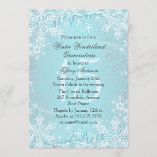 Blauer Schneeblumen-Winter-Wunderland-Quinceanera Einladung
