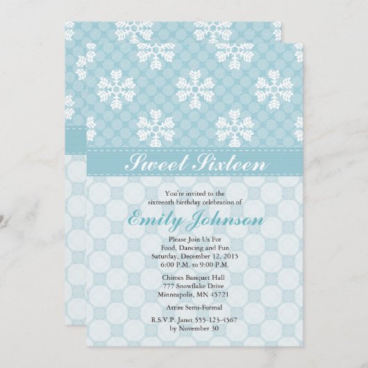 Blauer Schneeflocken 16 . Geburtstag Einladungen (Vorne/Hinten)
