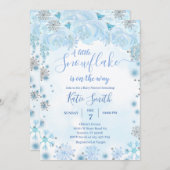 Blauer Schneeflocken auf dem Weg Babydusche Einladung (Vorne/Hinten)