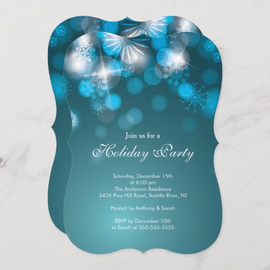 Blauer Schneeflocken & Bokeh Lights - Einladung (Vorne/Hinten)