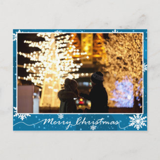 Blauer Schneeflocken Foto Weihnachten Postkarte