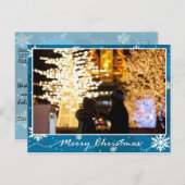 Blauer Schneeflocken Foto Weihnachten Postkarte (Vorne/Hinten)