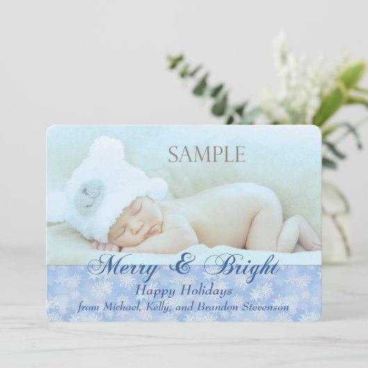 Blauer Schneeflocken Frohe und helle Vorlage Weihn (Stehend Vorderseite)