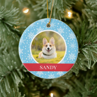 Blauer Schneeflocken Hund Keramik Ornament