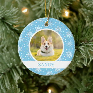 Blauer Schneeflocken-Hunde-Schmuck Keramik Ornament