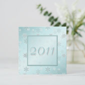 Blauer Schneeflocken Neujahr Party laden ein Einladung (Stehend Vorderseite)