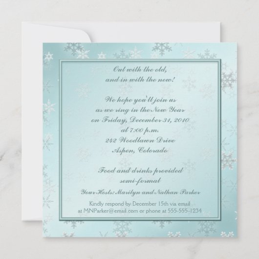 Blauer Schneeflocken Neujahr Party laden ein Einladung (Rückseite)
