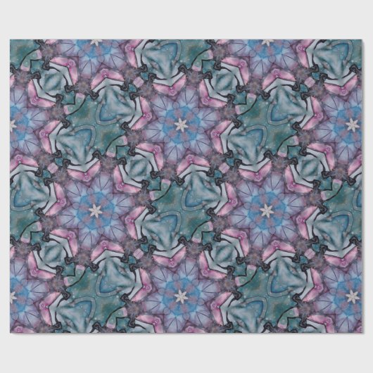 Blauer Schneeflocken Rosa Grün Geschenkpapier (Flach)