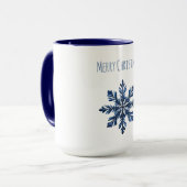 Blauer Schneeflocken Weihnachten Tasse (Vorderseite Links)