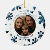 Blauer Schneeflocken-Weihnachtsbaum Keramik Ornament (Hinten)