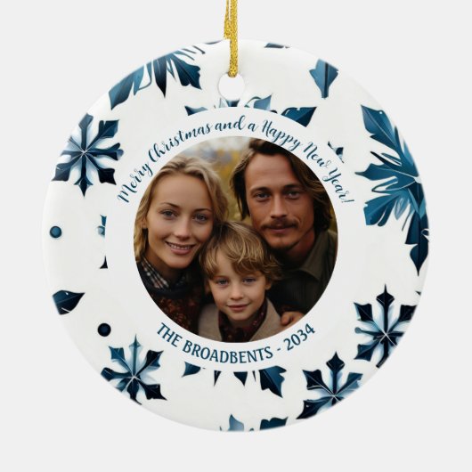 Blauer Schneeflocken-Weihnachtsbaum Keramik Ornament (Hinten)
