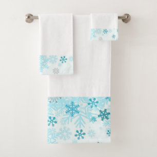 Blauer Schneeflocken Weiß Badetuch Set