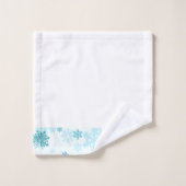 Blauer Schneeflocken Weiß Badetuch Set (Waschlappen)