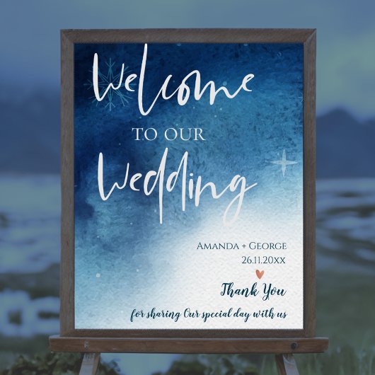 Blauer Schneeflocken Willkommen bei unserer Hochze Poster