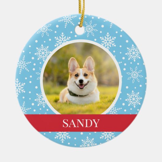 Blauer Schneeflockenhund Keramik Ornament (Vorne)