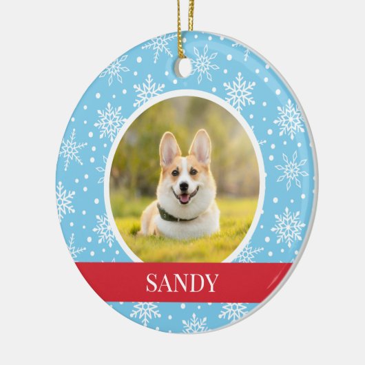 Blauer Schneeflockenhund Keramik Ornament (Links)