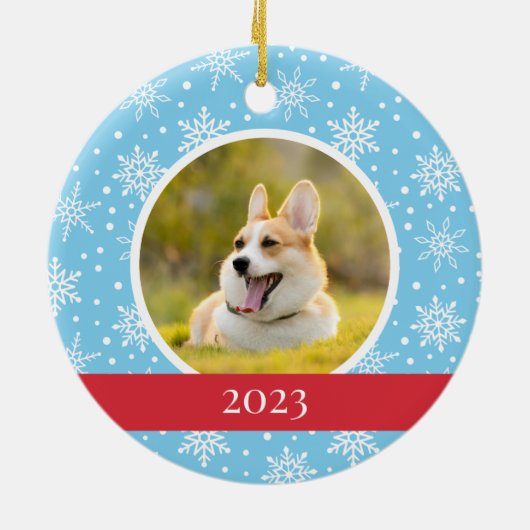 Blauer Schneeflockenhund Keramik Ornament (Hinten)