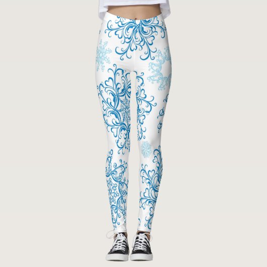 Blauer Schneeflockenmuster Leggings (Vorderseite)